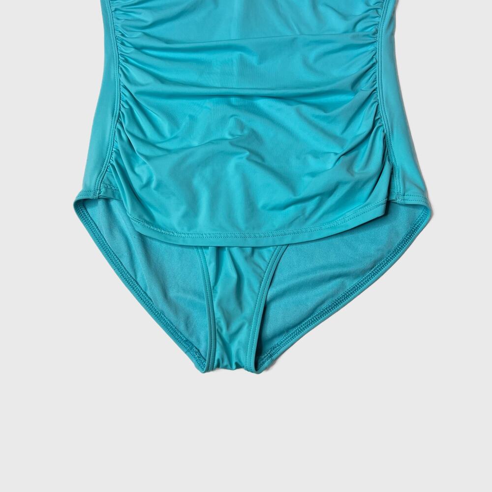 Tommy Bahama Halter One-Piece Shirred Swimsuit Capri Blue/Deck Gray size 10 - Picture 6 of 9